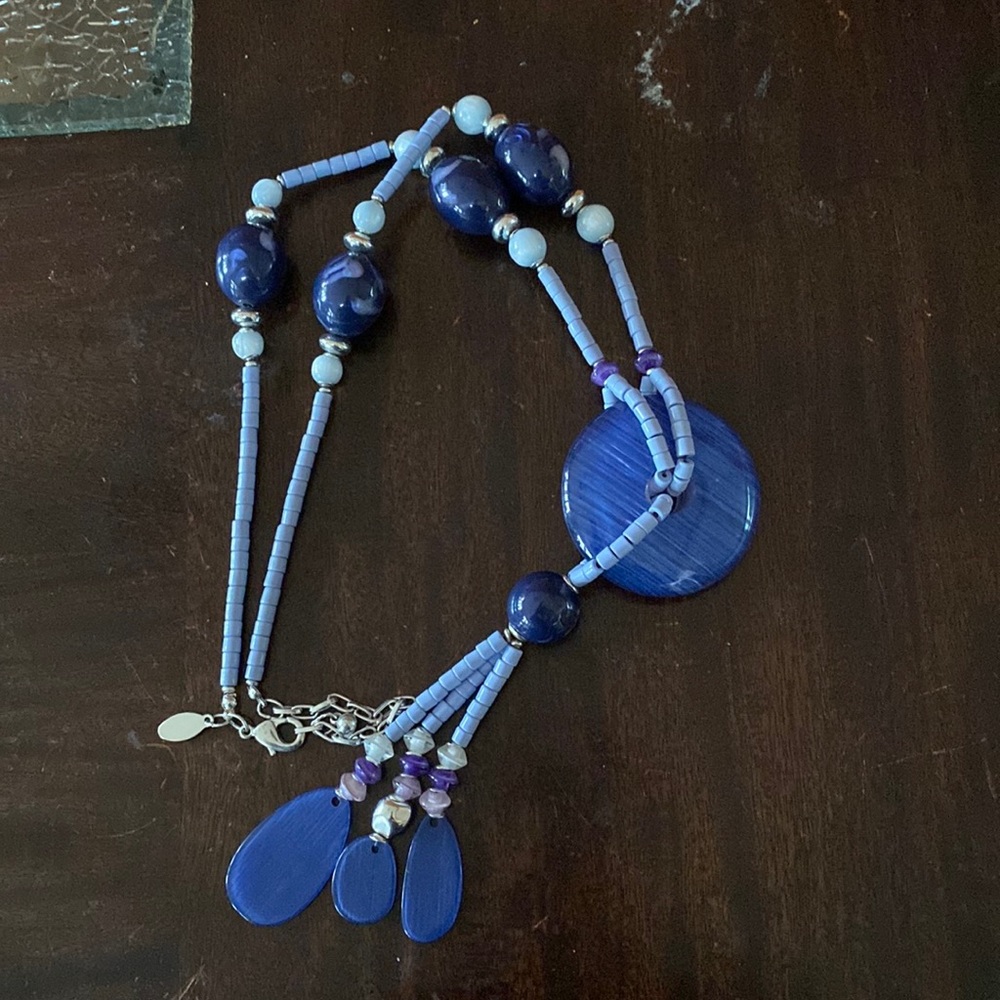 Beautiful Chicos Blue Acrylic 26” Necklace.